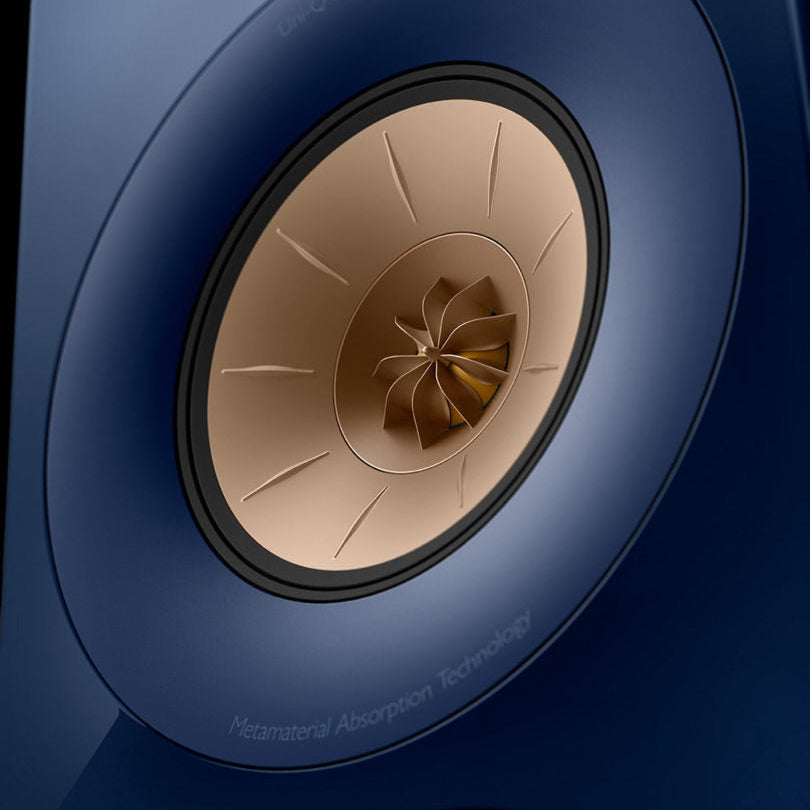 KEF R3 Meta Bookshelf speakers - Indigo blue close up of UniQ - Douglas HiFi Perth
