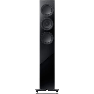 KEF R5 Meta Slimline Floorstanding speakers Black front view - Douglas HiFI Perth