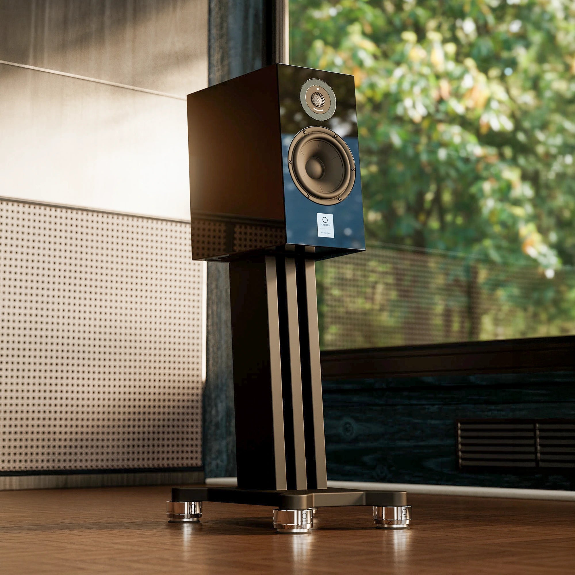MARTEN DEXTER DUO Speakers with Stands Piano Black (Lifestyle) - DOUGLAS HIFI