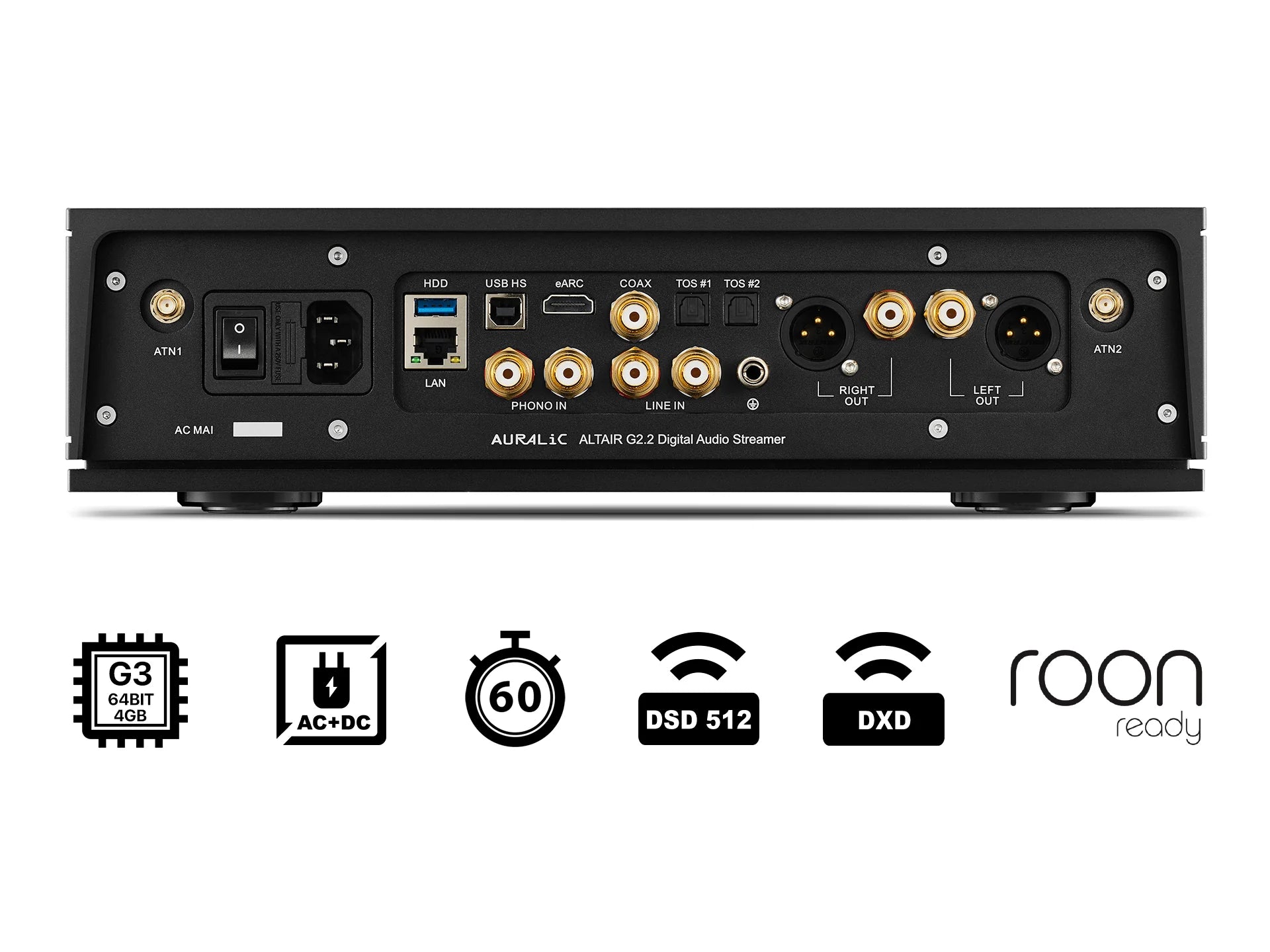Auralic - Altair G2.2 - Front Corner Iso Back Panel Showing Connections - Douglas HiFi - Osborne Park - Perth - Western Australia