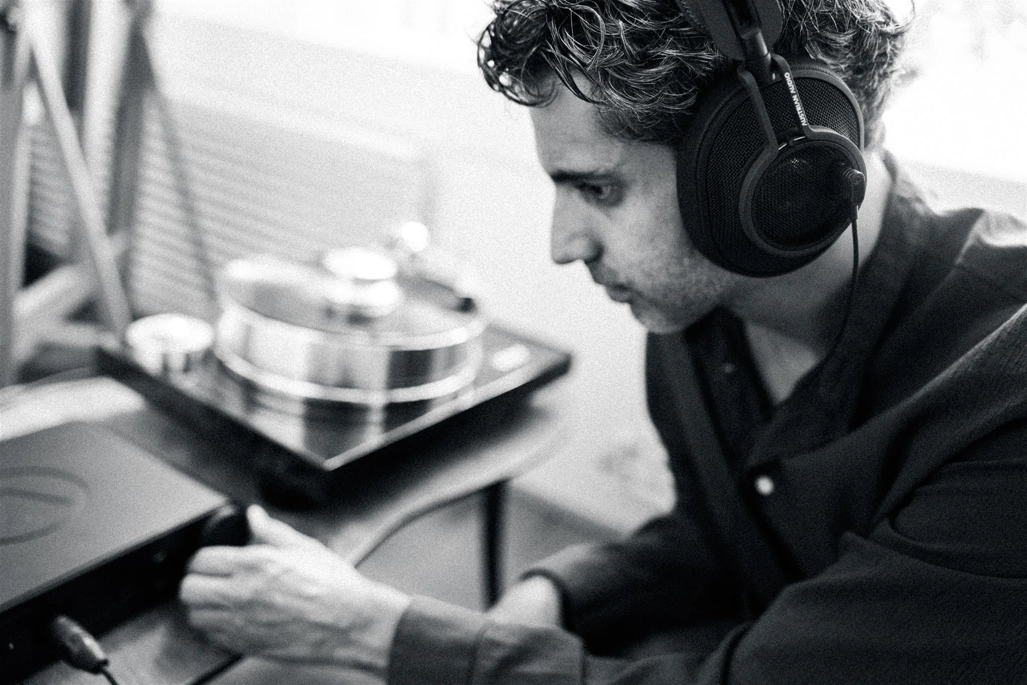Austrian Audio - the Composer Headphones - B&W Lifestyle shot - Douglas HiFi Perth