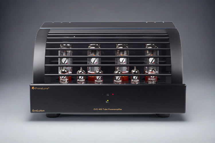 Douglas HiFi - PrimaLuna EVO400 Power Amplifier Black Front Cage On - Osborne Park - Perth - Western Australia