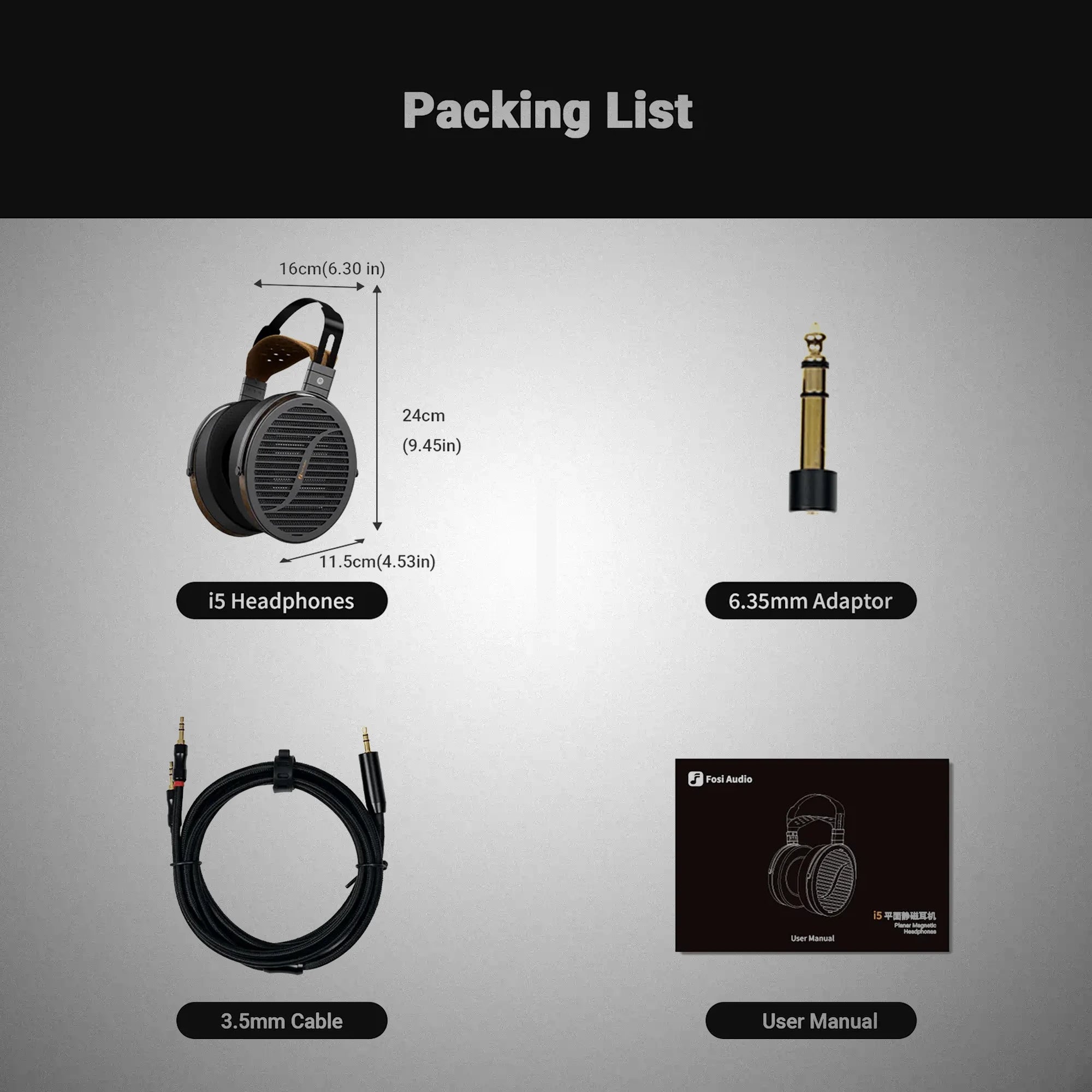 FOSI AUDIO i5 Open-Back Planar Magnetic Headphones (Packing List) - DOUGLAS HIFI