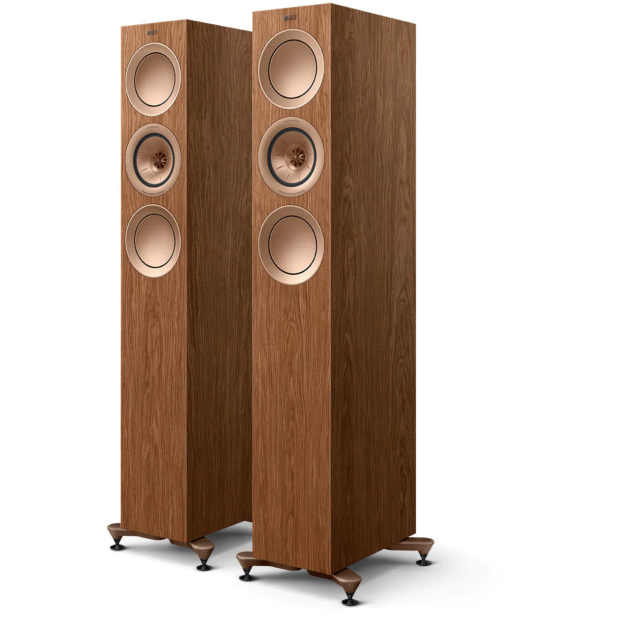 KEF R5 Meta Slimline Floorstanding speakers Walnut no Grilles - Douglas HiFI Perth
