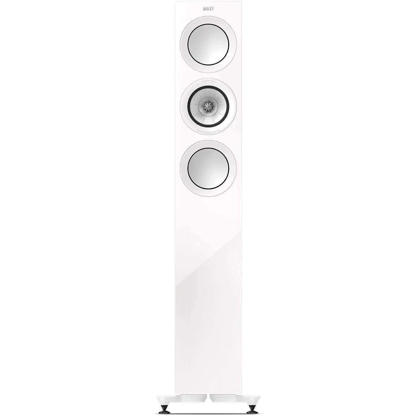 KEF R5 Meta Slimline Floorstanding speakers White front view - Douglas HiFI Perth