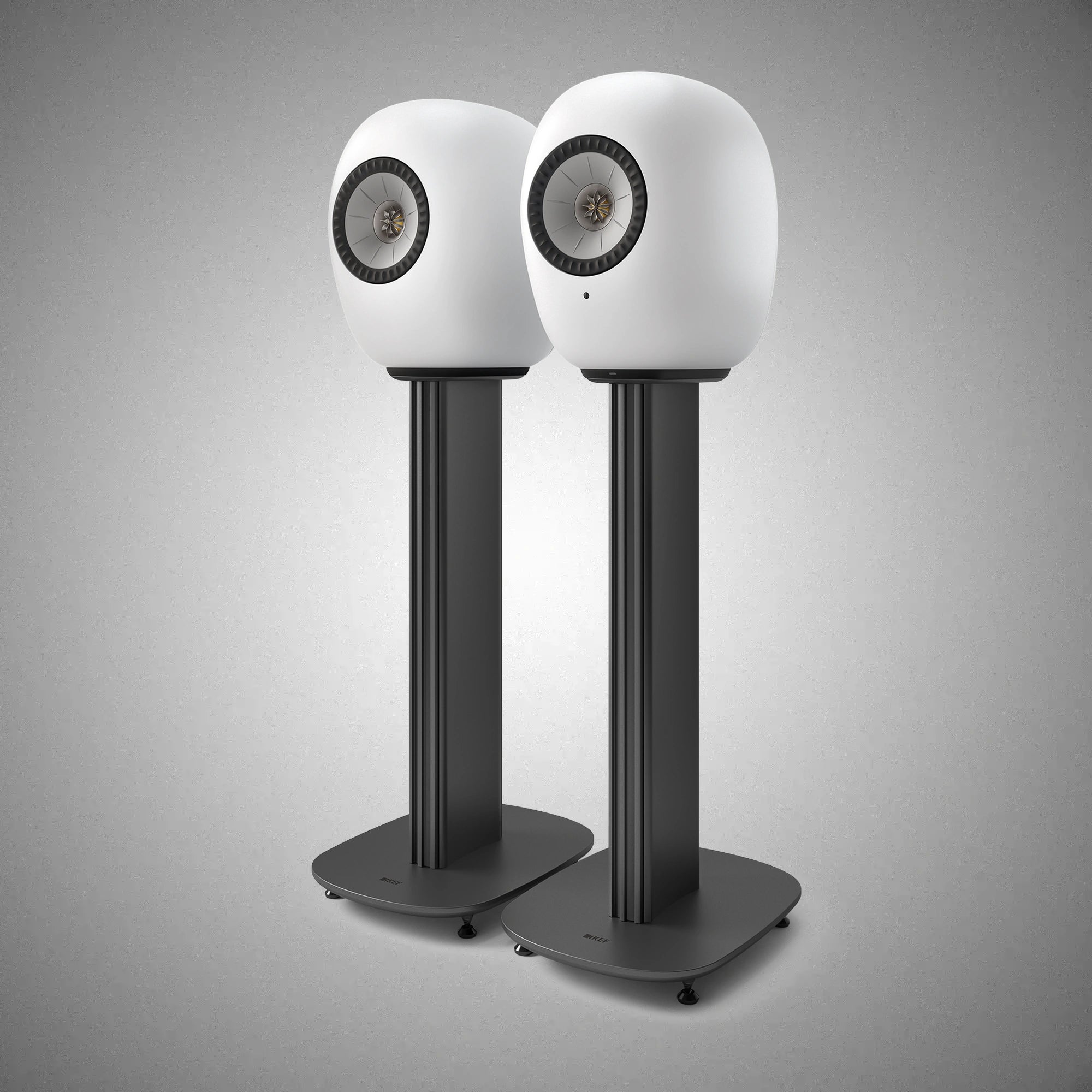KEF LS-LUXE Speaker Stands with White LS-LUXE Speakers Slate Grey - DOUGLAS HIFI