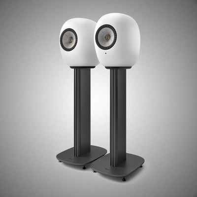KEF LS-LUXE Speaker Stands with White LS-LUXE Speakers Slate Grey - DOUGLAS HIFI