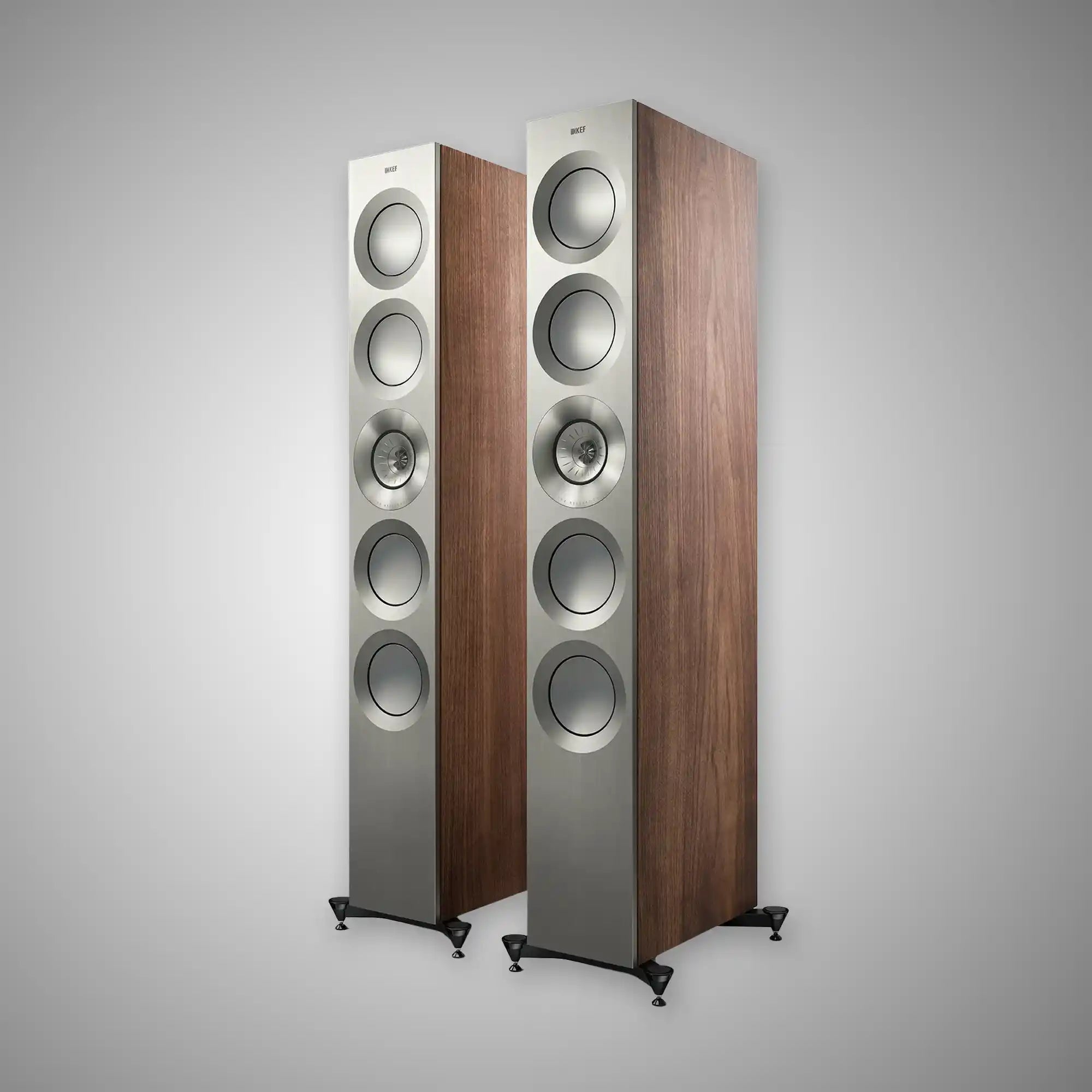 KEF Reference 5 Floorstanding Speakers Satin Walnut/Silver - DOUGLAS HIFI