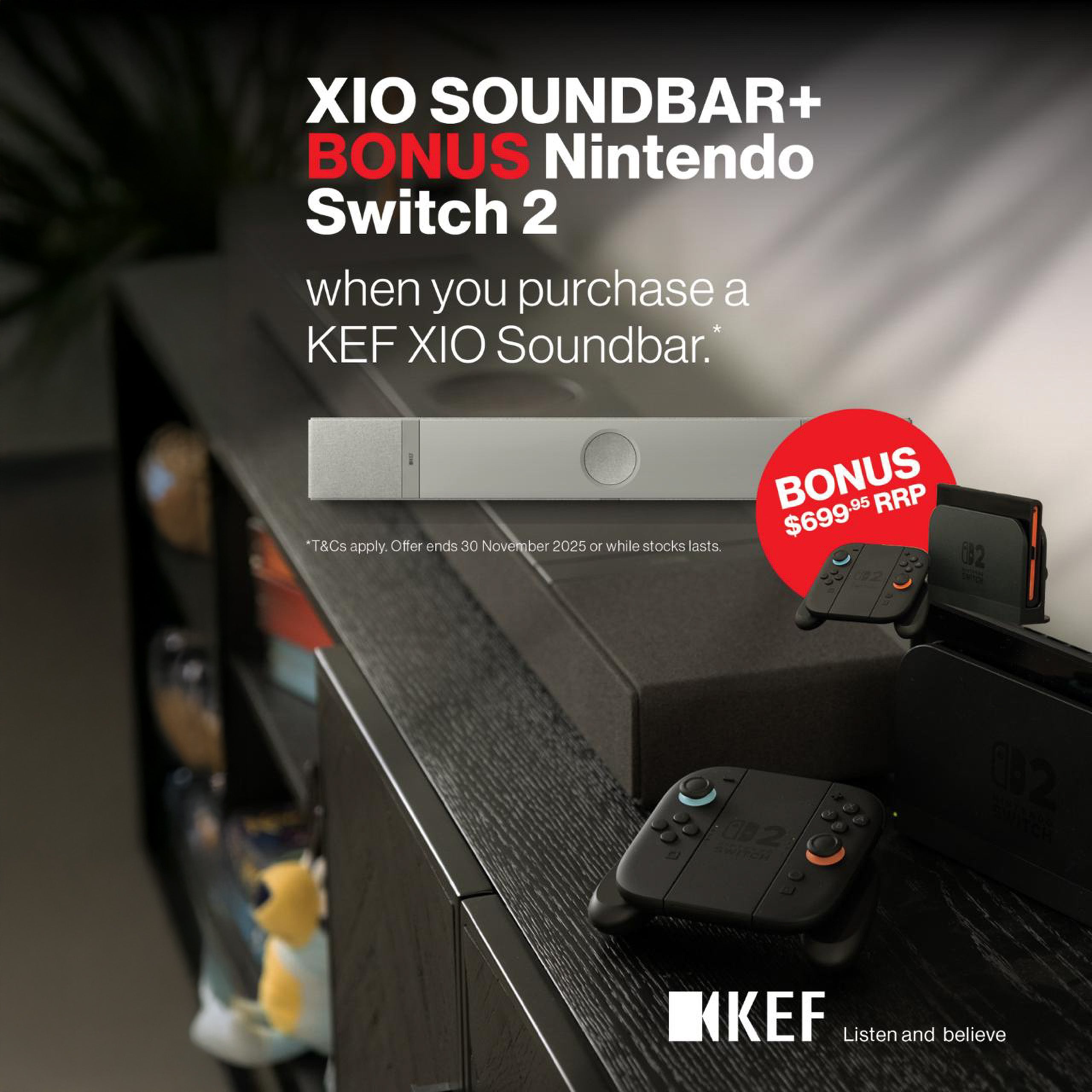 KEF XIO Dolby Atmos 5.1.2 Soundbar (BONUS Nintendo Switch 2)