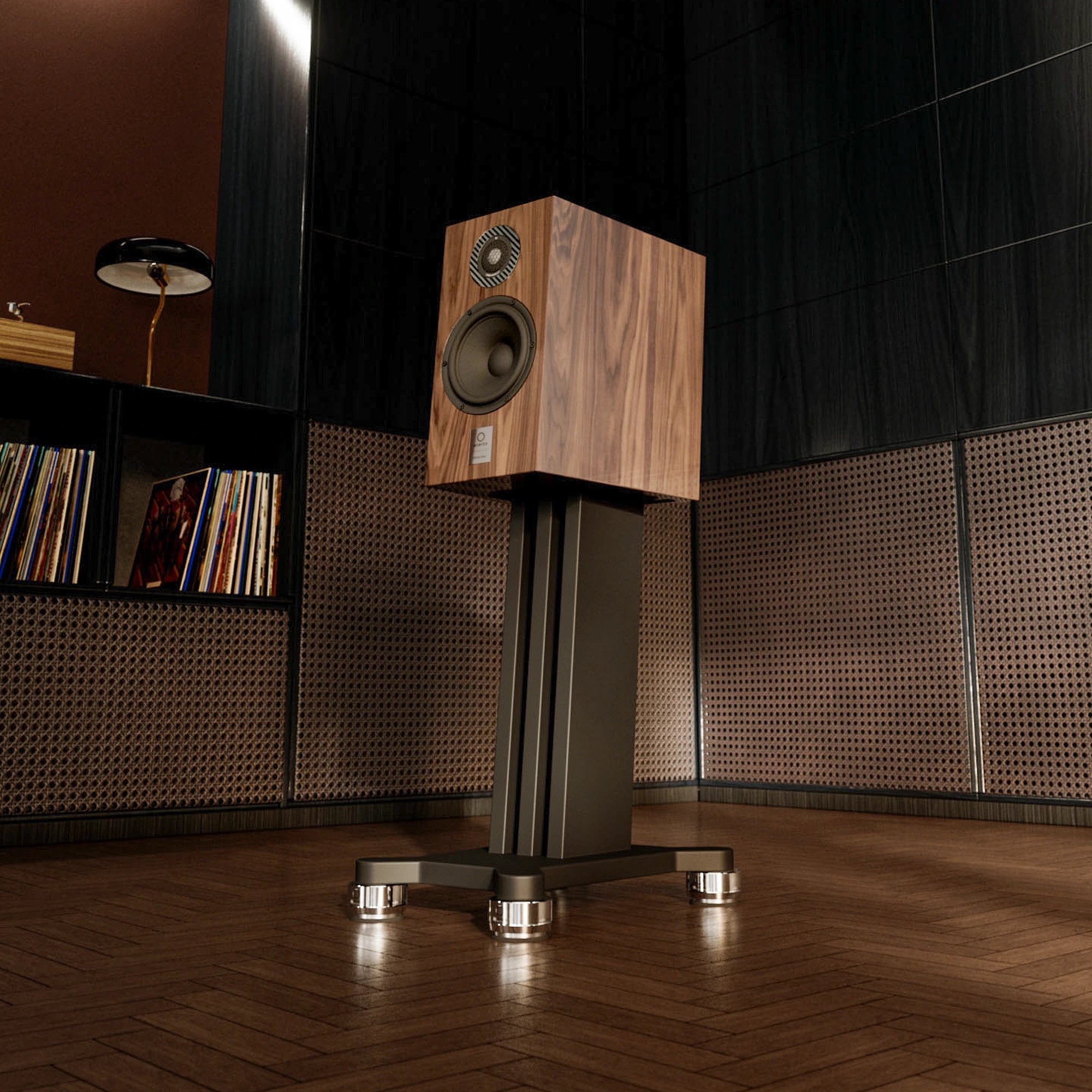 MARTEN DEXTER DUO Speakers with Stands Matte Walnut (Lifestyle) - DOUGLAS HIFI