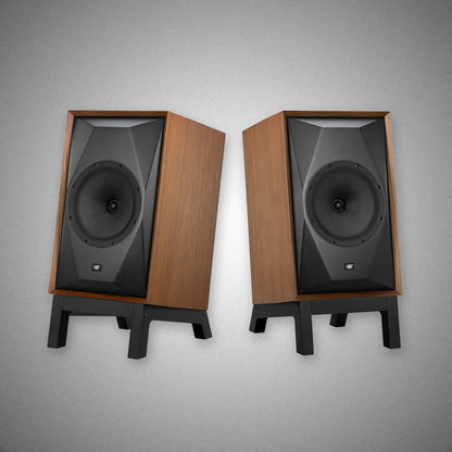 MoFI Sourcepoint 10 Master Edition Speakers Walnut with Low Angled Stands - DOUGLAS HIFI