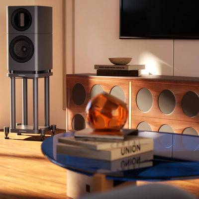 WHARFEDALE Elysian 1R Standmount Speakers Lunar Grey Lifestyle - DOUGLAS HIFI
