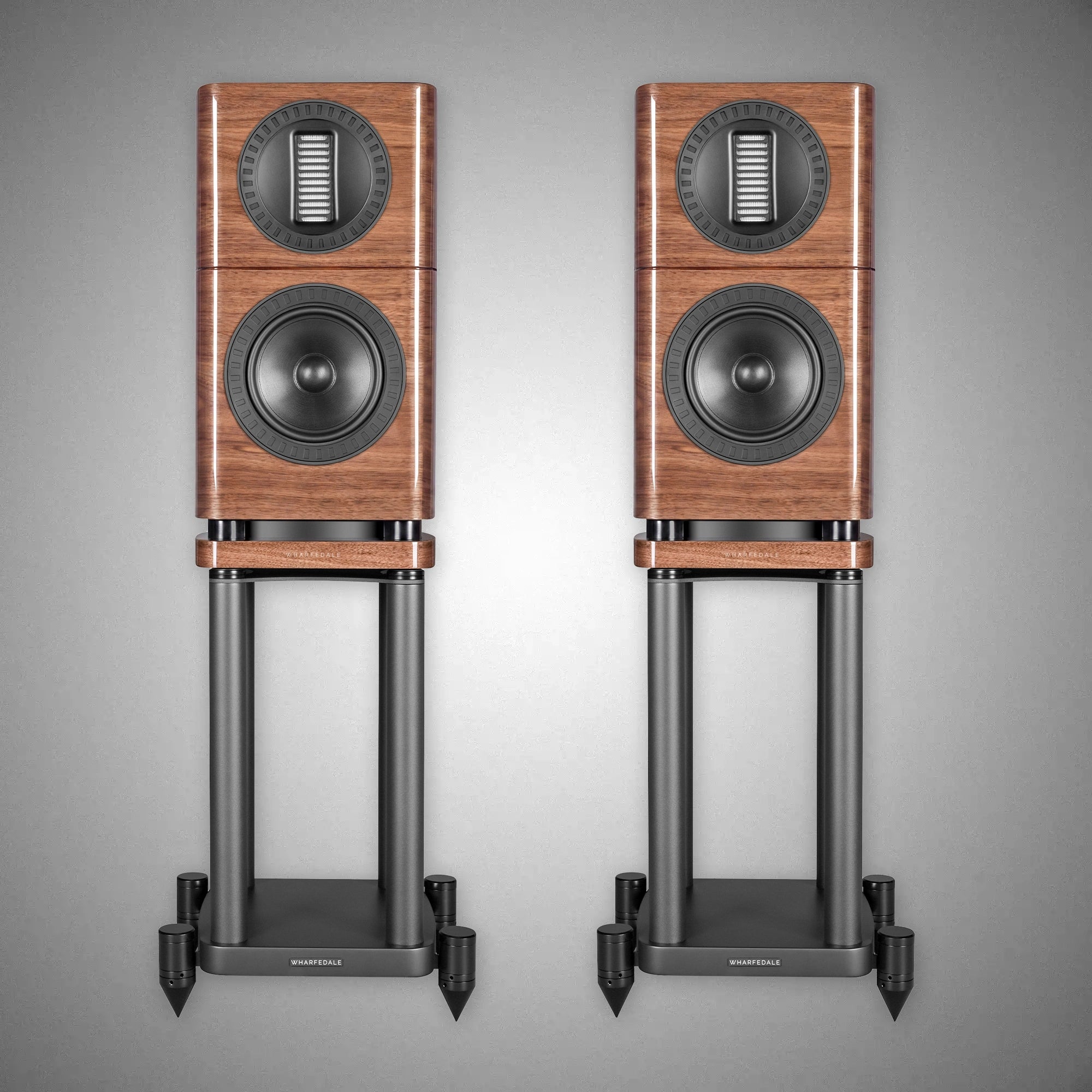 WHARFEDALE Elysian 1R Standmount Speakers Piano Gloss Walnut With Stands - DOUGLAS HIFI