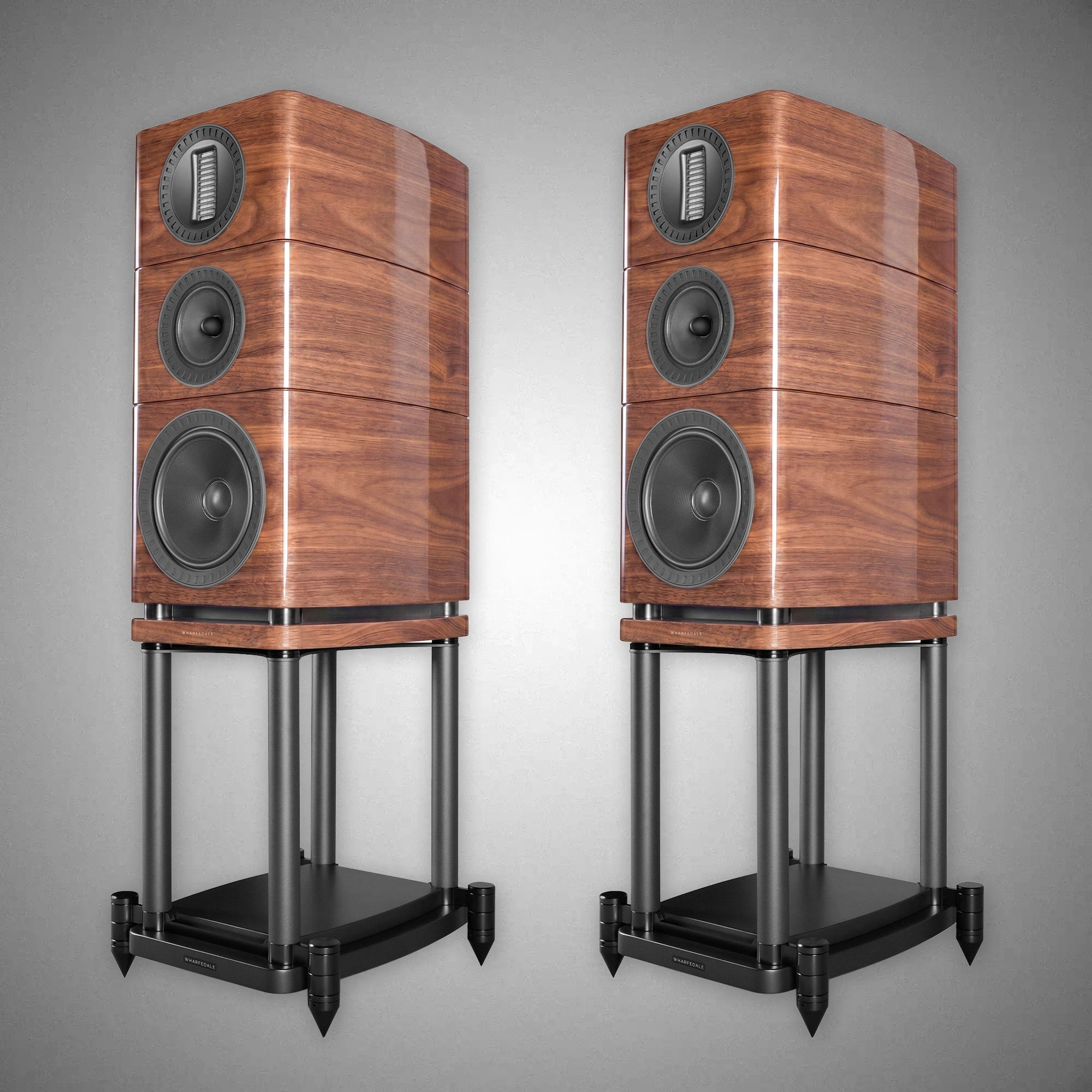WHARFEDALE Elysian 2R Standmount Speakers Piano Gloss Walnut With Stands - DOUGLAS HIFI