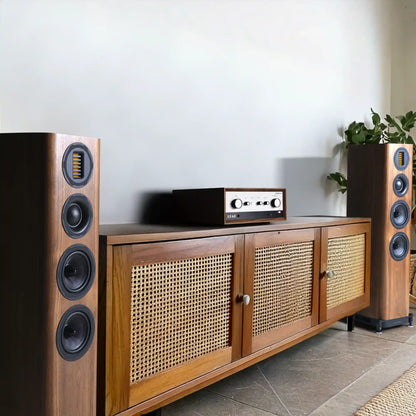 Wharfedale EVO5.4 Floorstanding Loudspeakers WALNUT with LEAK Amplifier - DOUGLAS HIFI