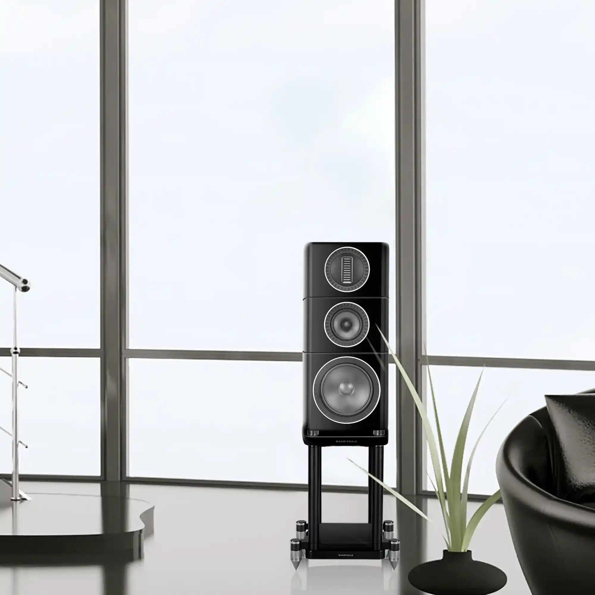 Wharfedale Elysian 2 Speaker Stands BLACK Lifestyle - DOUGLAS HIFI