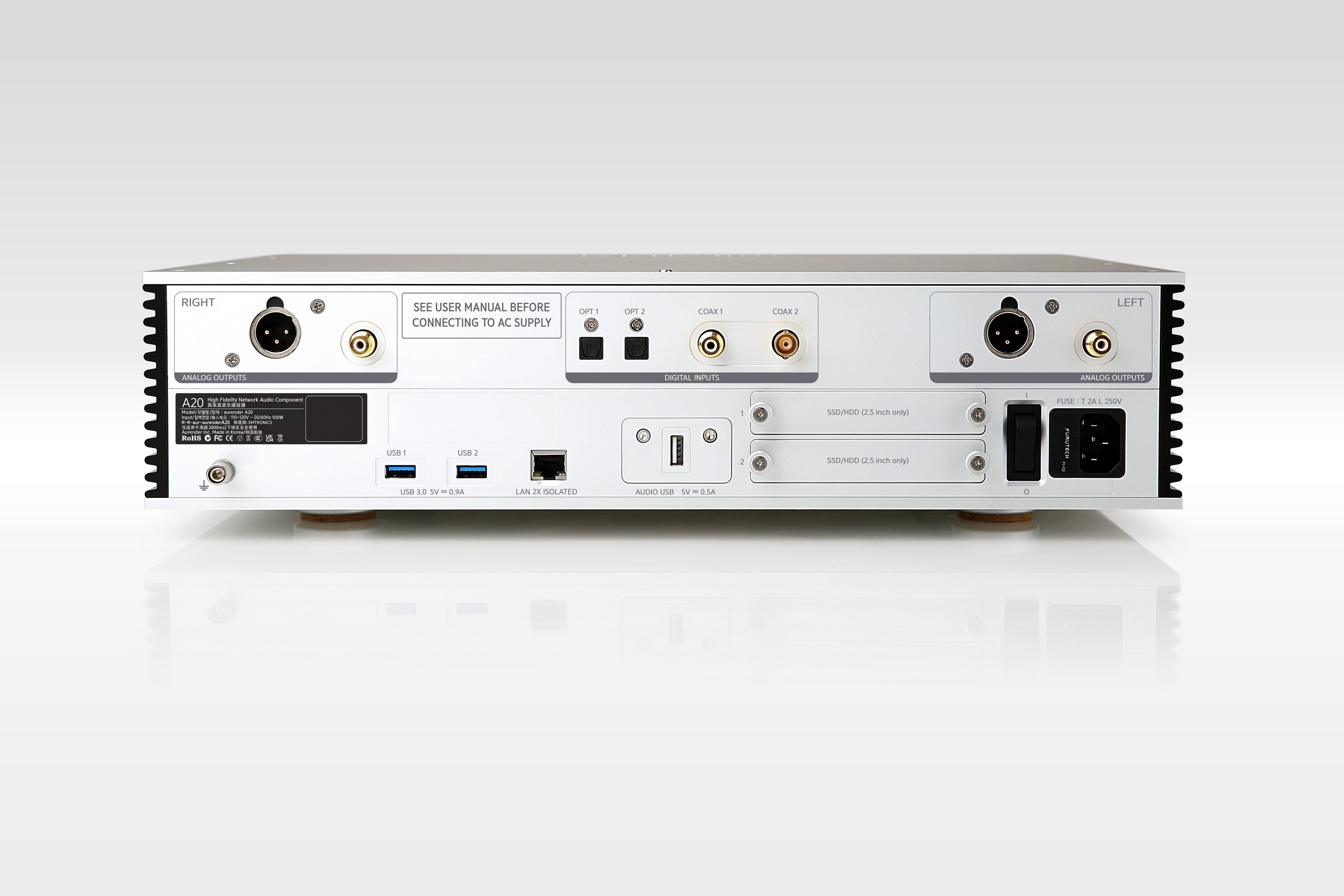 Douglas HiFi - Aurender A20 Caching Streamer Server PreAmp - Rear Silver - Osborne Park Perth