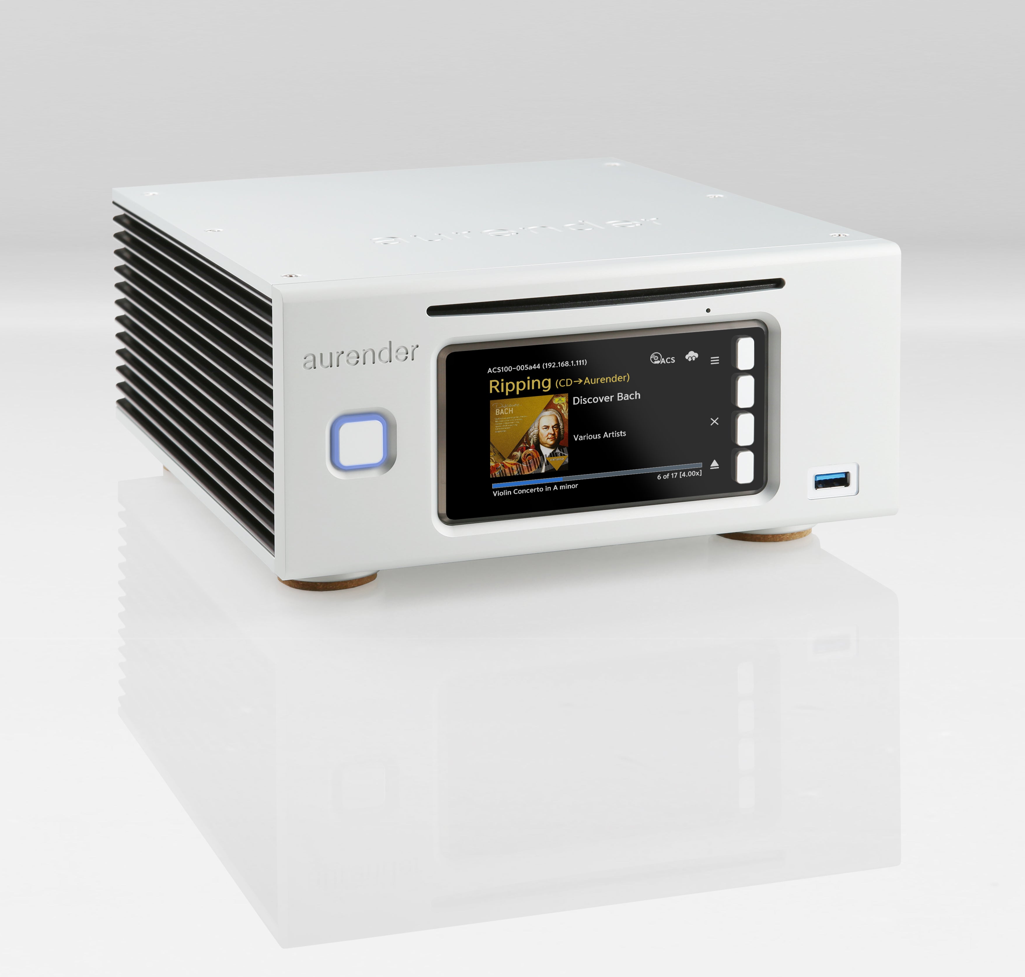 Douglas HiFi - Aurender ACS100 Caching Music Server Streamer - Silver Iso Front - Osborne Park Perth